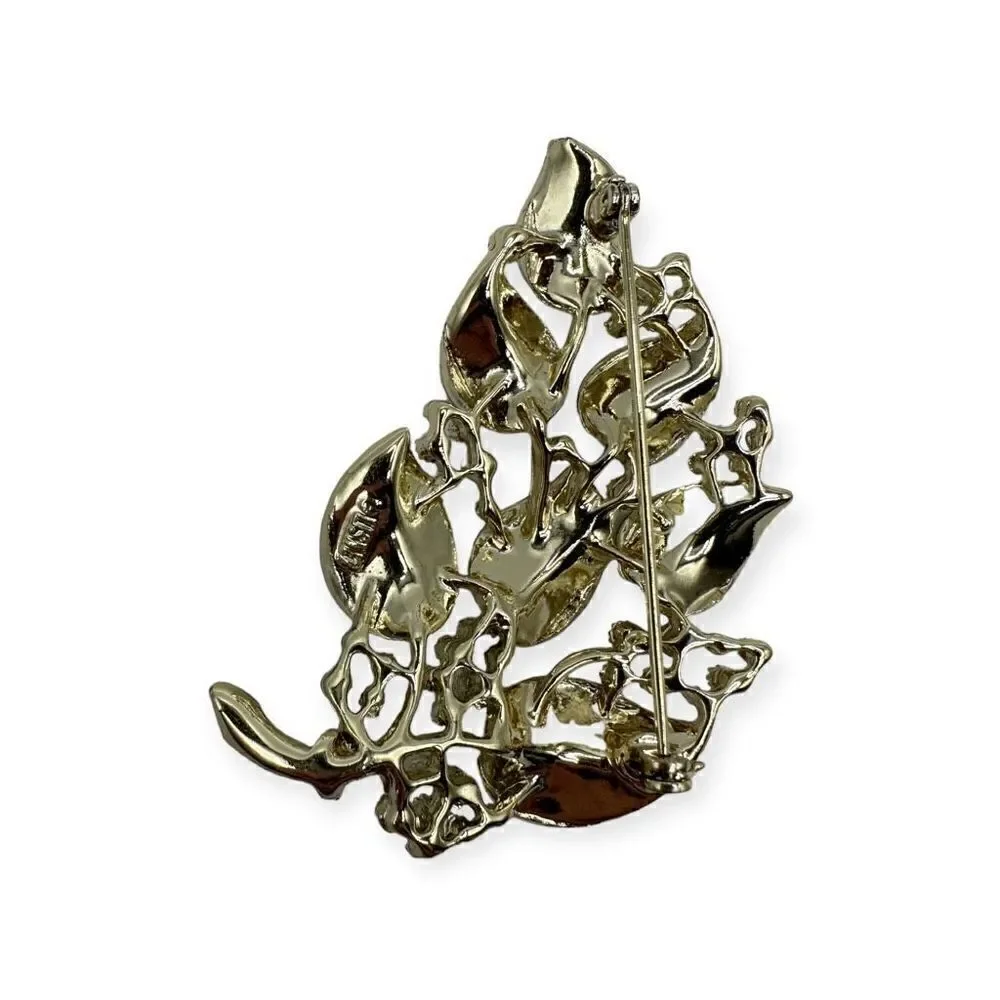 Vintage brooch costume leaf silver-toned